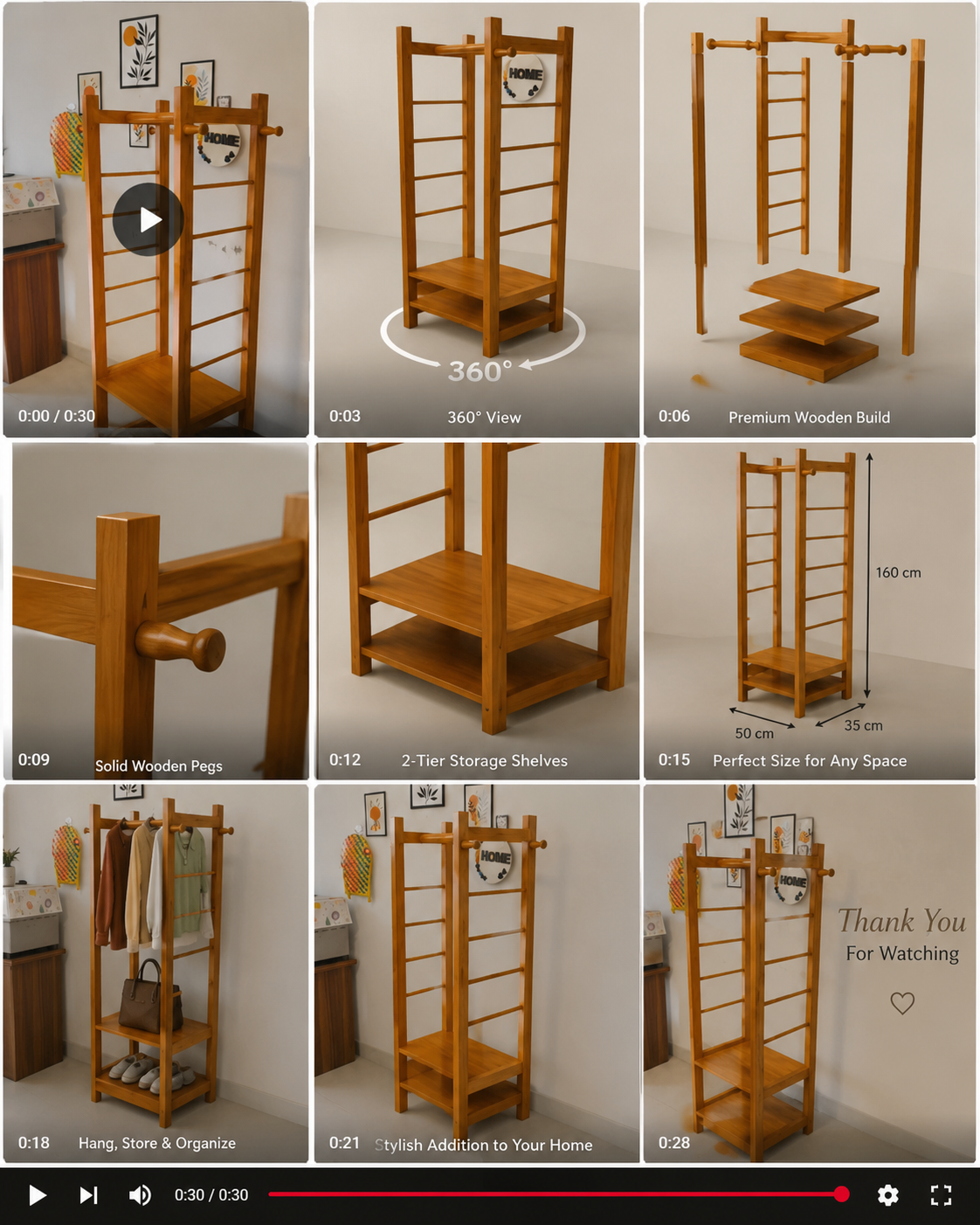 Wooden Clothes Rack Stand with Shelves Durable Side Hooks